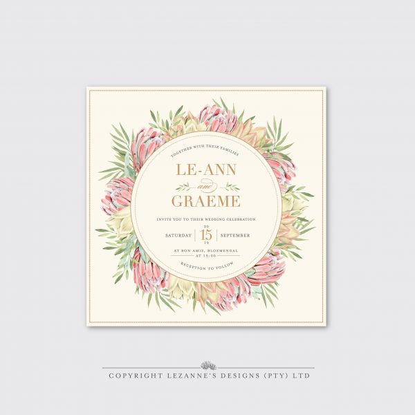 Blushing Protea - Wedding Invitation - Lezannes Designs